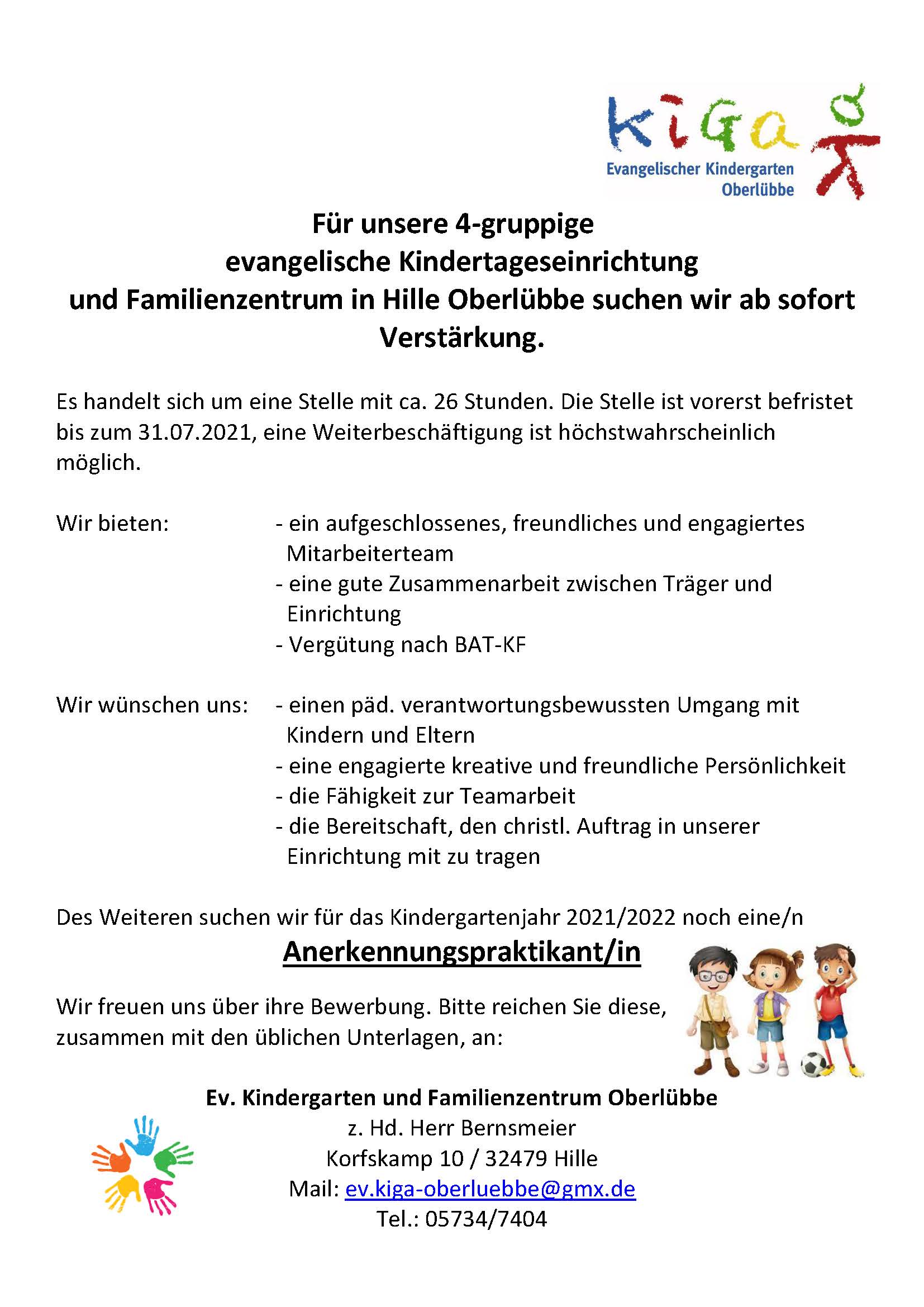 Plakat Stellengesuch 2021 Kita Oberlübbe
