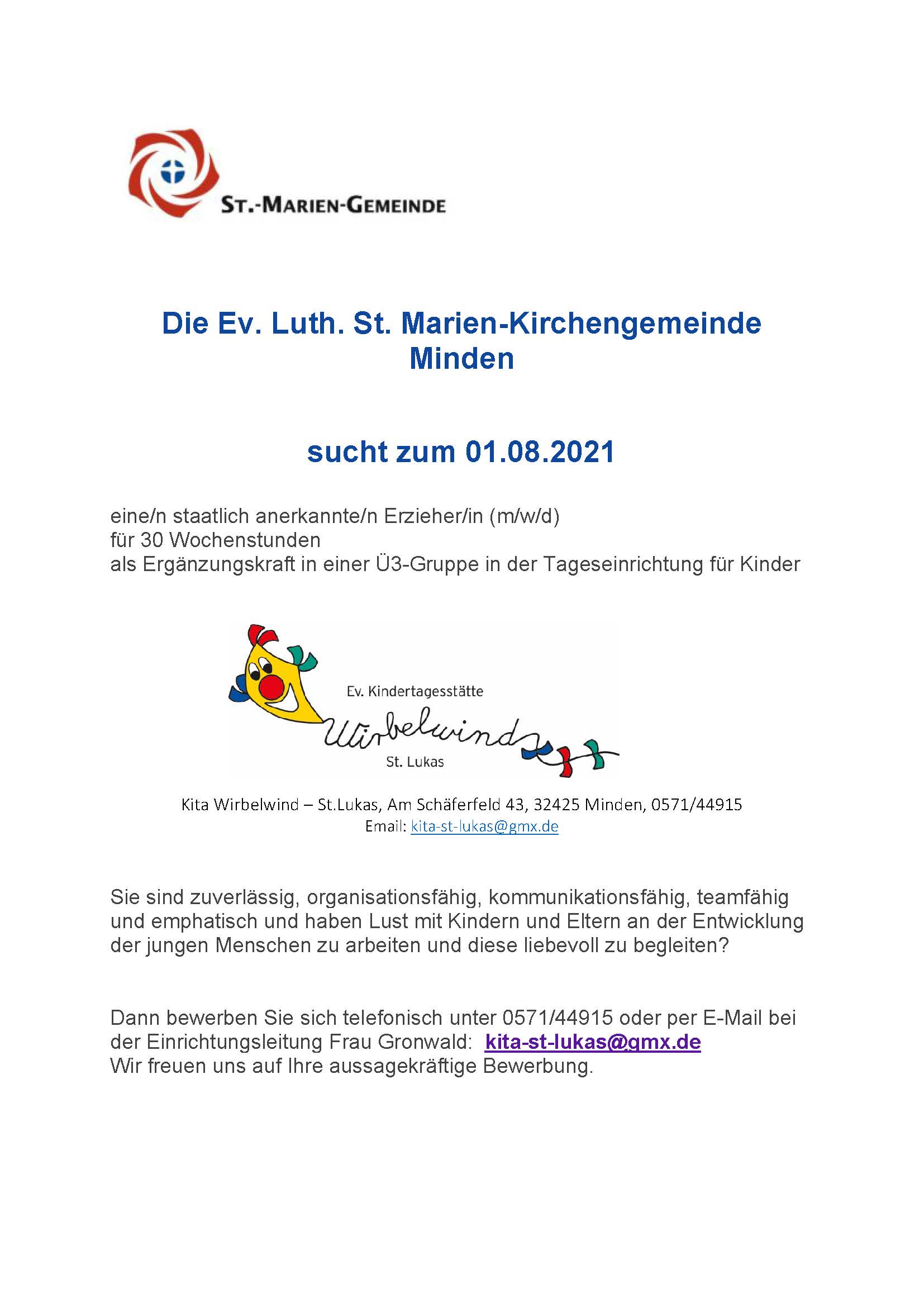 Stellenausschreibung zum 01.08.2021