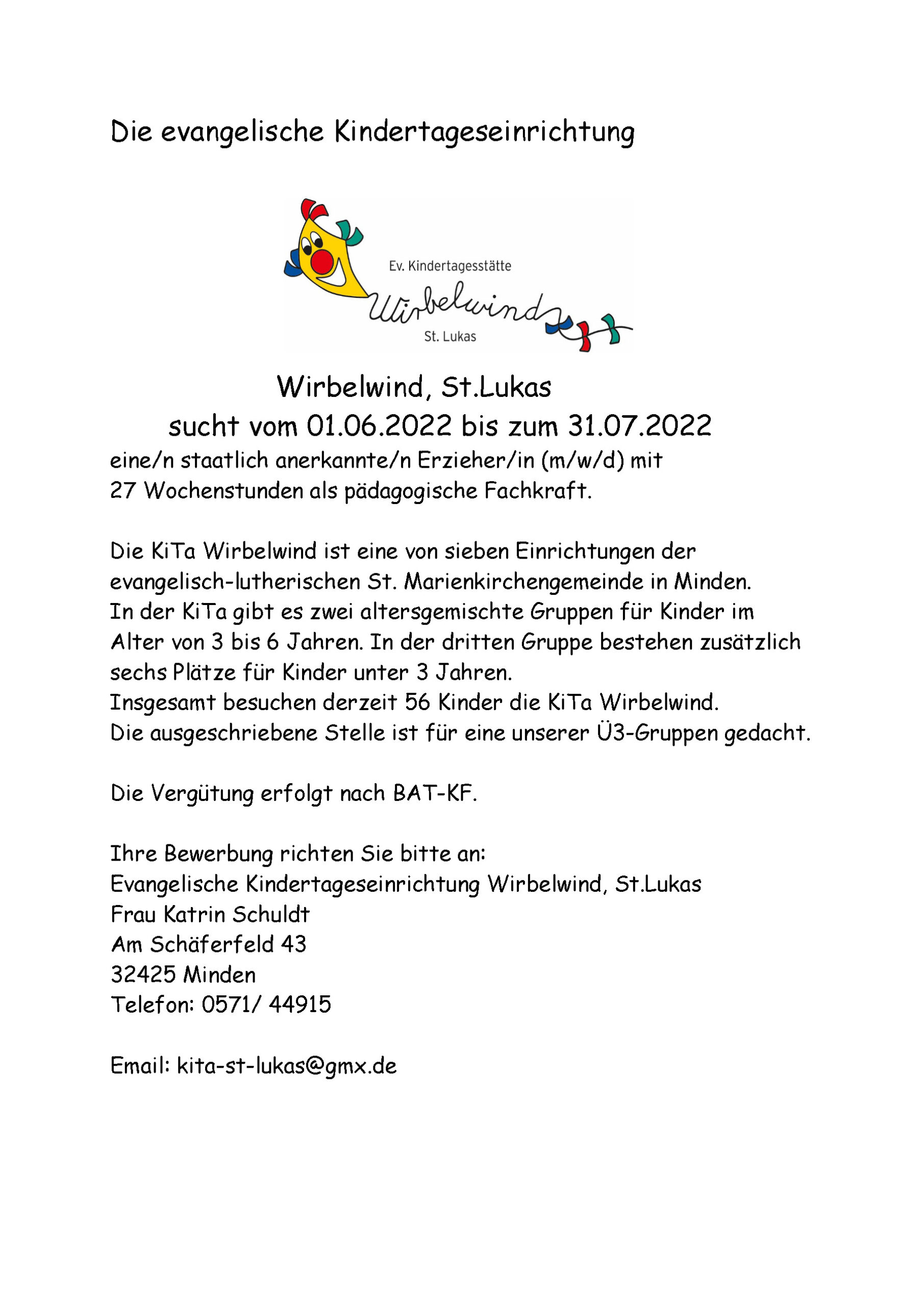 Stellenausschreibung 27 Wochenstd_