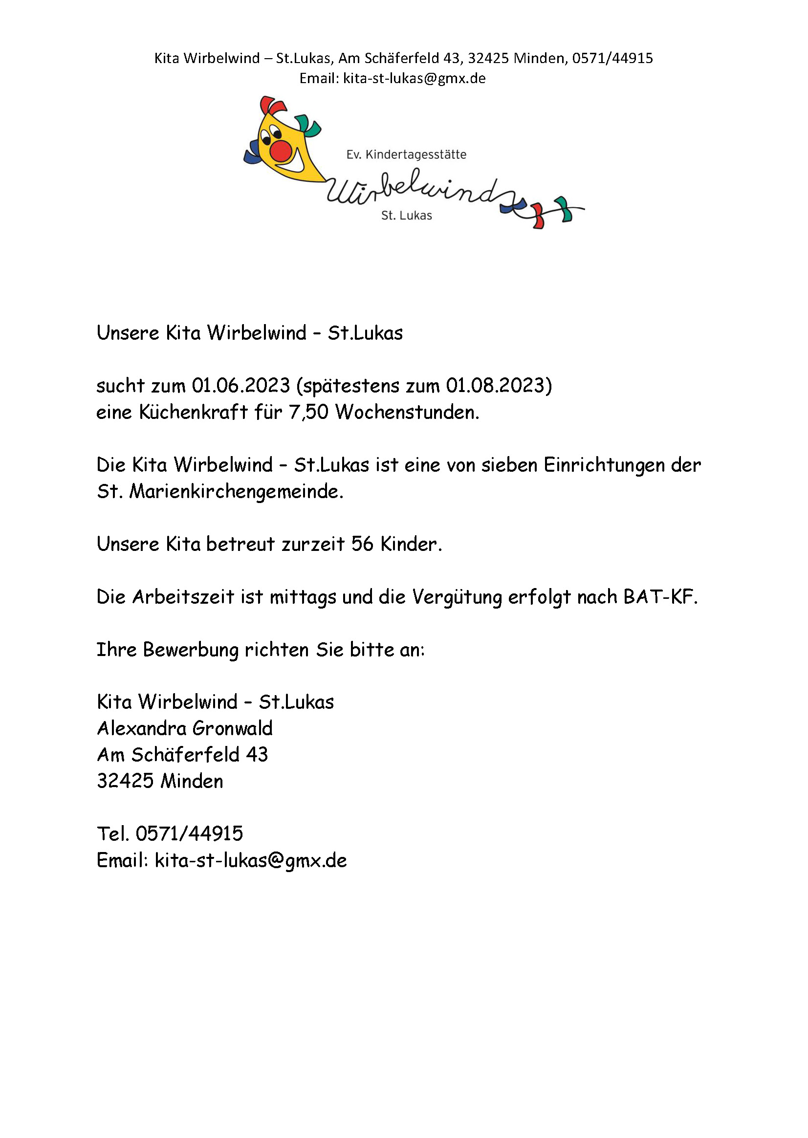 Stellengesuch Küchenkraft Mai 2023