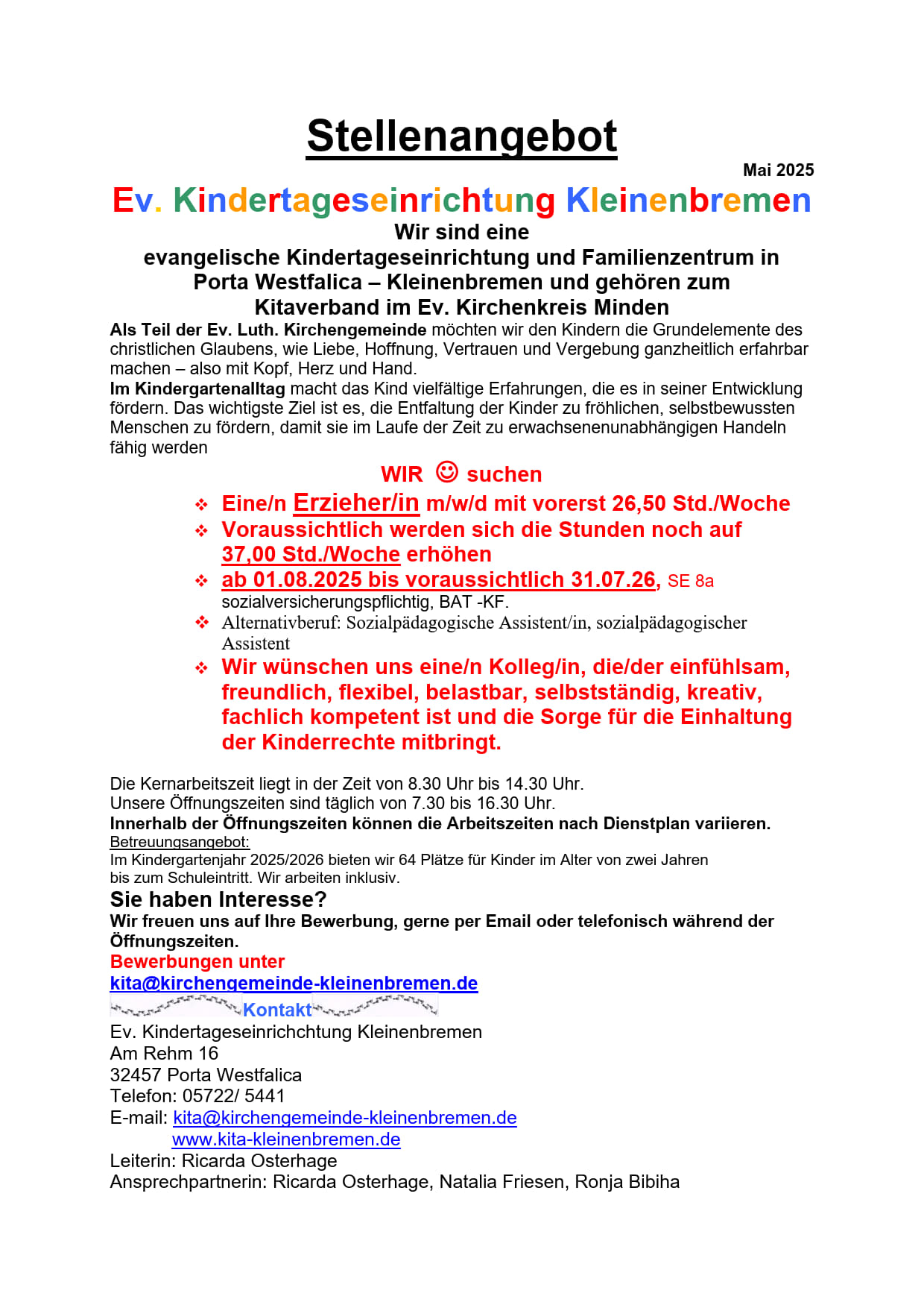 Stellenangebot Kleinenbremen